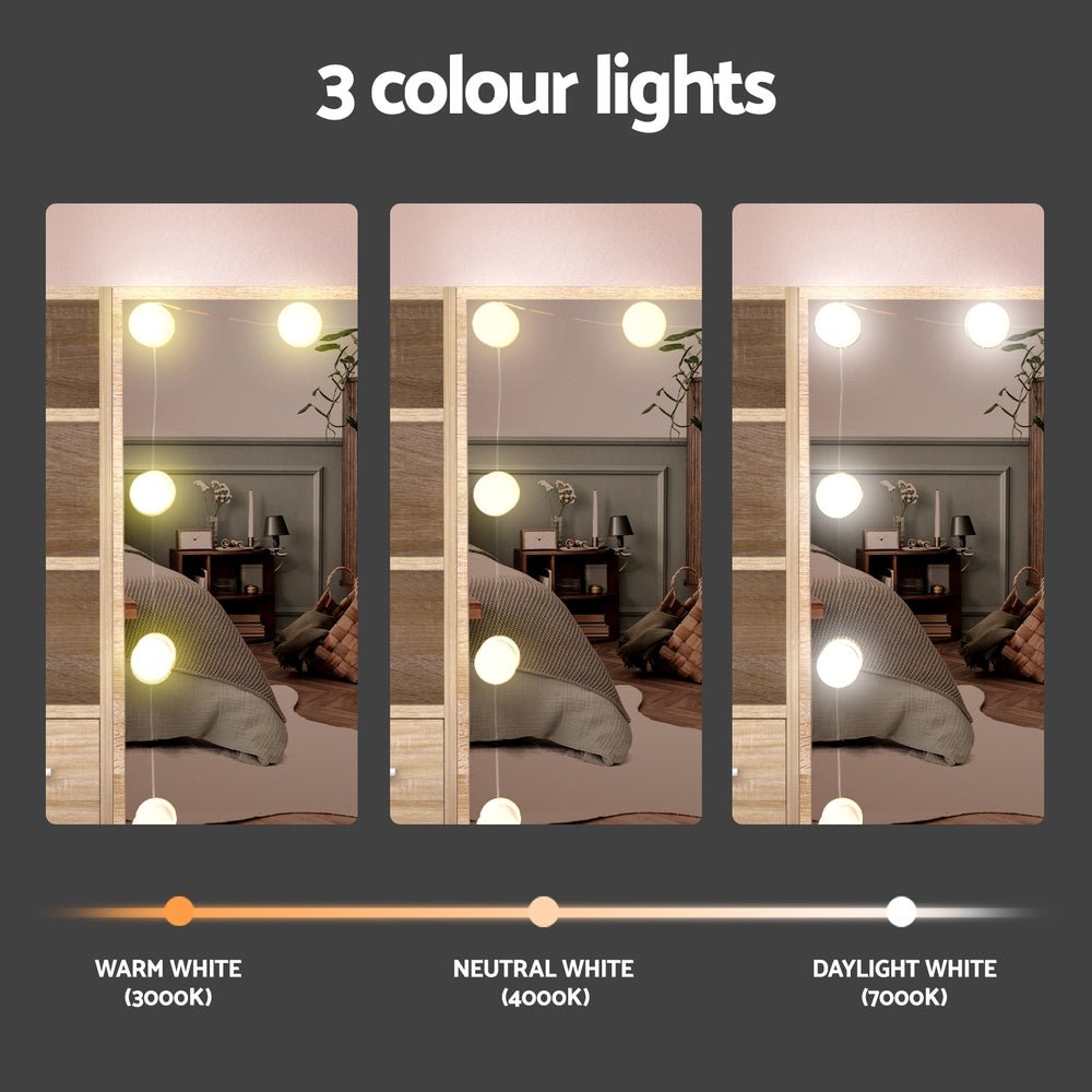 Dressing Table Set Stool 10 Led Bulbs Wood - Furniture > Bedroom > Dressing Vanity & Dressing Tables - Rivercity House & Home Co. (ABN 18 642 972 209) - Affordable Modern Furniture Australia