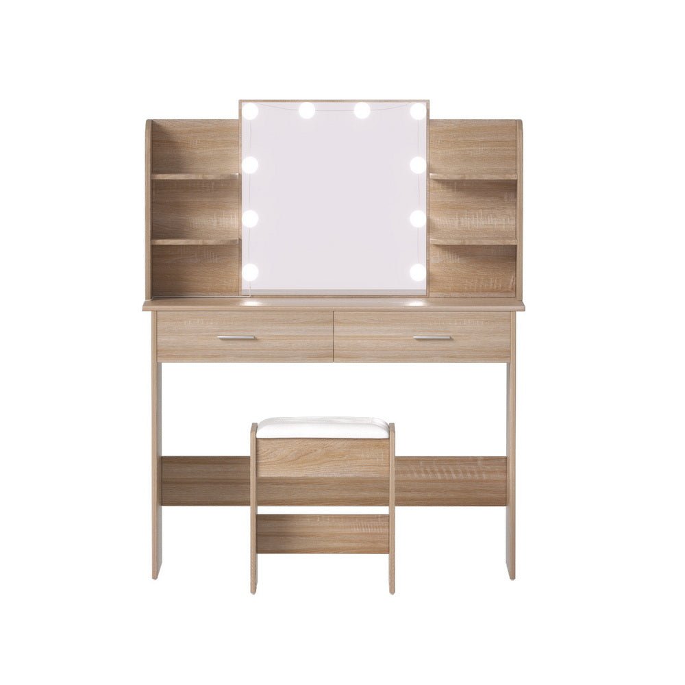 Dressing Table Set Stool 10 Led Bulbs Wood - Furniture > Bedroom > Dressing Vanity & Dressing Tables - Rivercity House & Home Co. (ABN 18 642 972 209) - Affordable Modern Furniture Australia