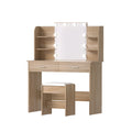 Dressing Table Set with 10 LED Bulbs and Stool - Wood