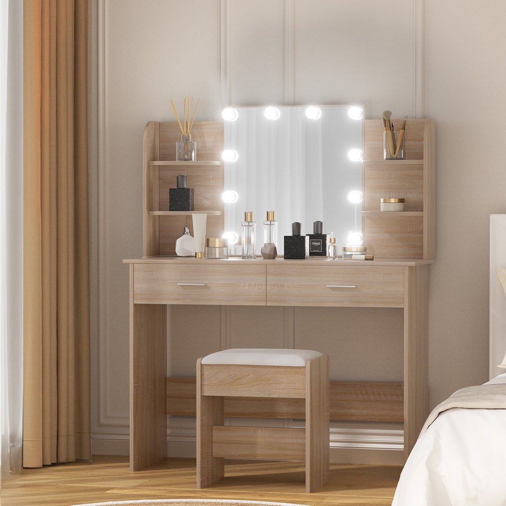 Dressing Table Set Stool 10 Led Bulbs Wood - Furniture > Bedroom > Dressing Vanity & Dressing Tables - Rivercity House & Home Co. (ABN 18 642 972 209) - Affordable Modern Furniture Australia