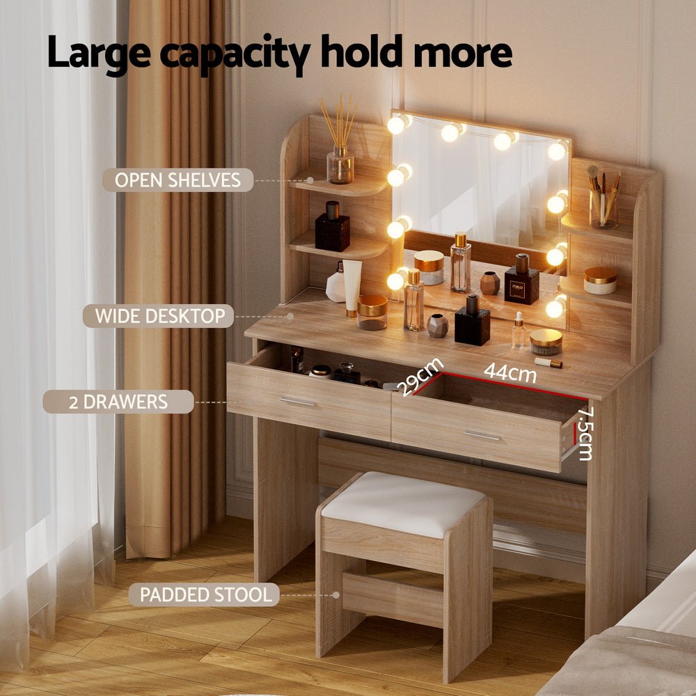 Dressing Table Set Stool 10 Led Bulbs Wood - Furniture > Bedroom > Dressing Vanity & Dressing Tables - Rivercity House & Home Co. (ABN 18 642 972 209) - Affordable Modern Furniture Australia