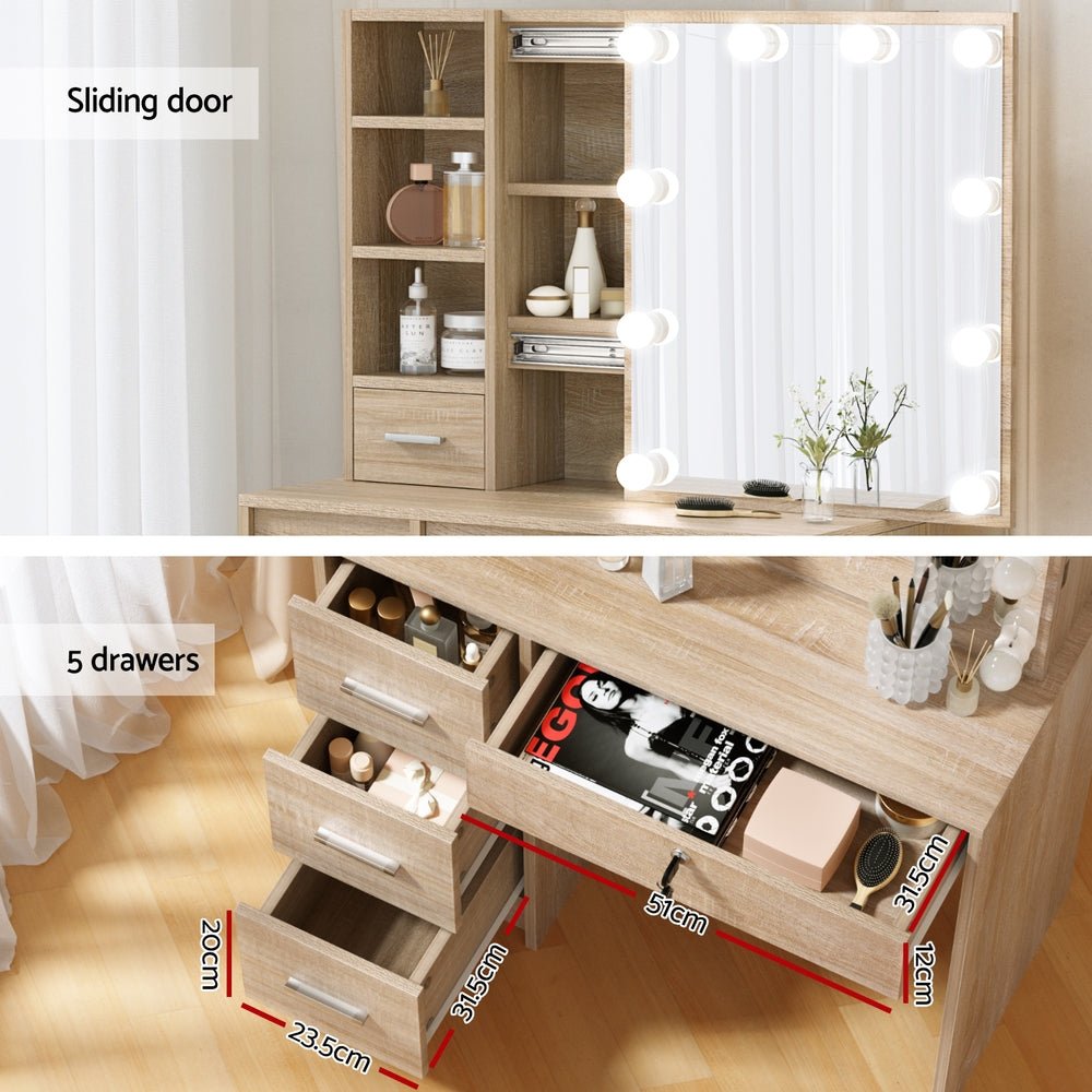 Dressing Table Set Stool 10 Led Bulbs Wood - Furniture > Bedroom > Dressing Vanity & Dressing Tables - Rivercity House & Home Co. (ABN 18 642 972 209) - Affordable Modern Furniture Australia