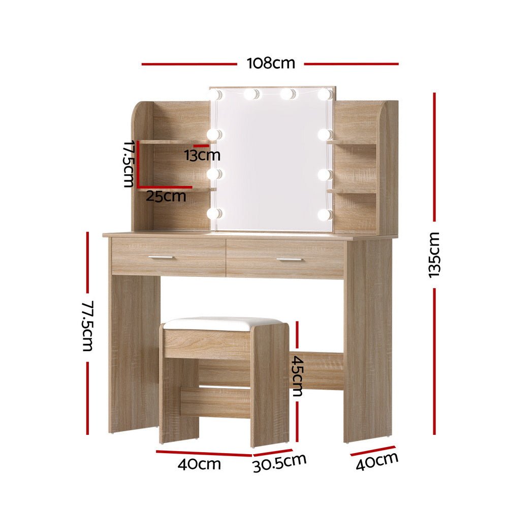 Dressing Table Set Stool 10 Led Bulbs Wood - Furniture > Bedroom > Dressing Vanity & Dressing Tables - Rivercity House & Home Co. (ABN 18 642 972 209) - Affordable Modern Furniture Australia