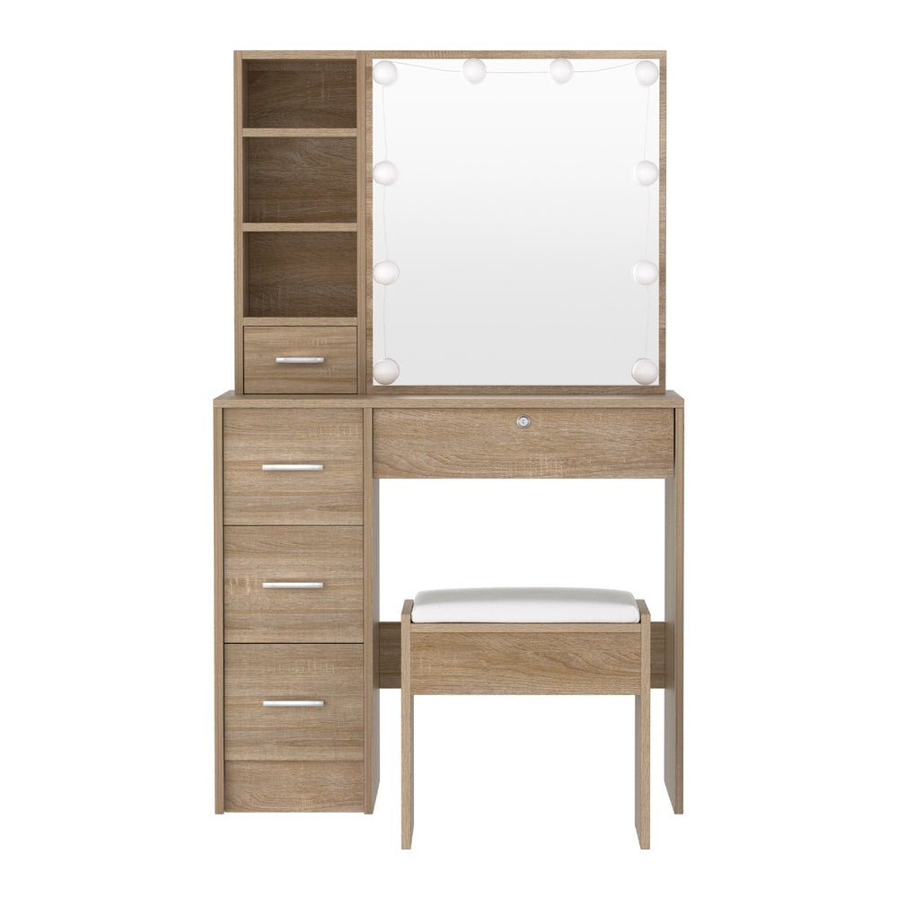 Dressing Table Set Stool 10 Led Bulbs Wood - Furniture > Bedroom > Dressing Vanity & Dressing Tables - Rivercity House & Home Co. (ABN 18 642 972 209) - Affordable Modern Furniture Australia