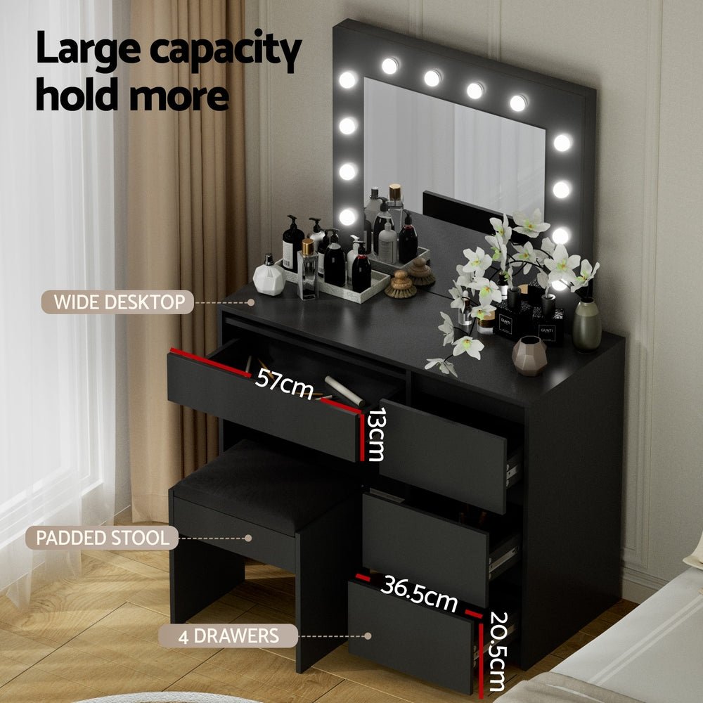 Dressing Table Set Stool 12 Led Bulbs Black - Furniture > Bedroom > Dressing Vanity & Dressing Tables - Rivercity House & Home Co. (ABN 18 642 972 209) - Affordable Modern Furniture Australia