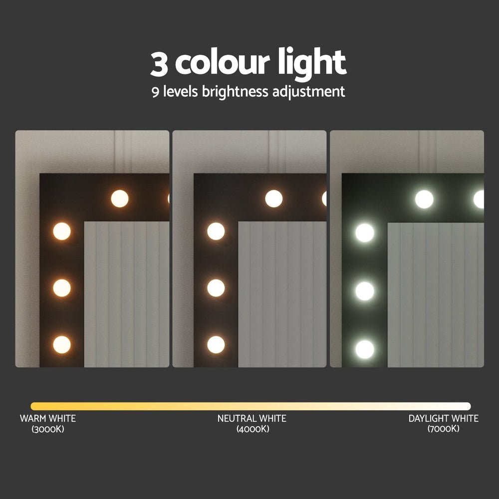 Dressing Table Set Stool 12 Led Bulbs Black - Furniture > Bedroom > Dressing Vanity & Dressing Tables - Rivercity House & Home Co. (ABN 18 642 972 209) - Affordable Modern Furniture Australia