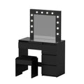 Hollywood LED Dressing Table with 12 Bulbs, 4 Drawers & Stool - Black