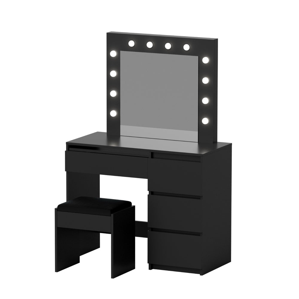 Dressing Table Set Stool 12 Led Bulbs Black - Furniture > Bedroom > Dressing Vanity & Dressing Tables - Rivercity House & Home Co. (ABN 18 642 972 209) - Affordable Modern Furniture Australia