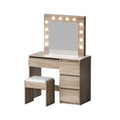 LED Dressing Table Set with 12 Bulbs, 4 Drawers & Stool - Wood