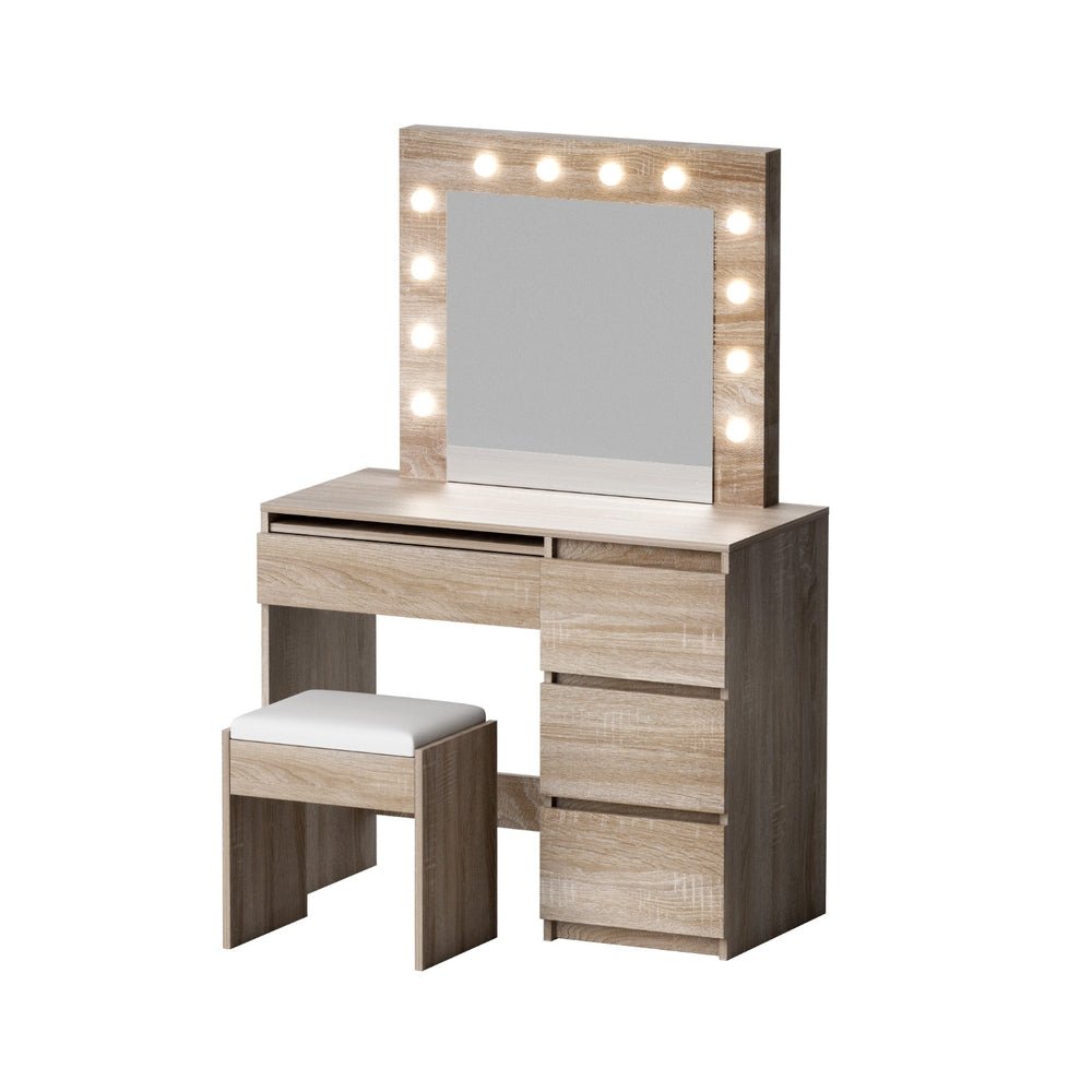 Dressing Table Set Stool 12 Led Bulbs Wood - Furniture > Bedroom > Dressing Vanity & Dressing Tables - Rivercity House & Home Co. (ABN 18 642 972 209) - Affordable Modern Furniture Australia