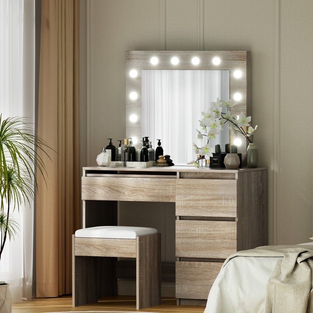 Dressing Table Set Stool 12 Led Bulbs Wood - Furniture > Bedroom > Dressing Vanity & Dressing Tables - Rivercity House & Home Co. (ABN 18 642 972 209) - Affordable Modern Furniture Australia