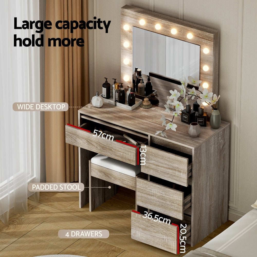 Dressing Table Set Stool 12 Led Bulbs Wood - Furniture > Bedroom > Dressing Vanity & Dressing Tables - Rivercity House & Home Co. (ABN 18 642 972 209) - Affordable Modern Furniture Australia