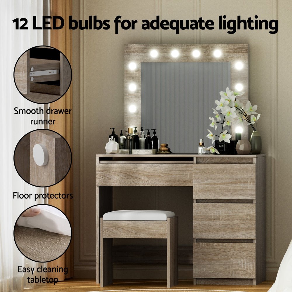 Dressing Table Set Stool 12 Led Bulbs Wood - Furniture > Bedroom > Dressing Vanity & Dressing Tables - Rivercity House & Home Co. (ABN 18 642 972 209) - Affordable Modern Furniture Australia