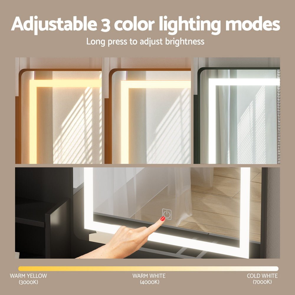 Dressing Table Set Stool Led Black - Furniture > Bedroom > Dressing Vanity & Dressing Tables - Rivercity House & Home Co. (ABN 18 642 972 209) - Affordable Modern Furniture Australia