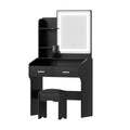 LED Dressing Table Set with Stool and Hollywood Mirror - Black