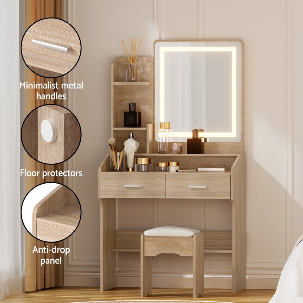 Dressing Table Set Stool Led Wood - Furniture > Bedroom > Dressing Vanity & Dressing Tables - Rivercity House & Home Co. (ABN 18 642 972 209) - Affordable Modern Furniture Australia