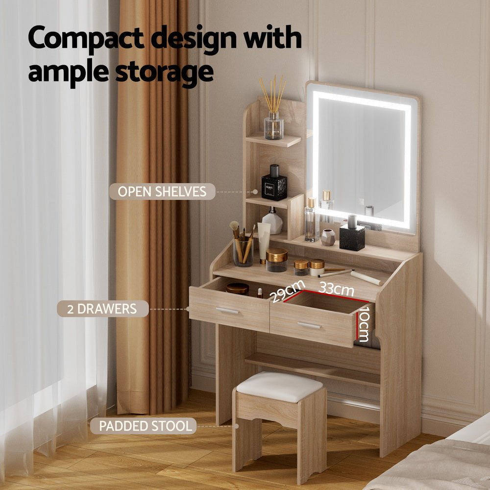 Dressing Table Set Stool Led Wood - Furniture > Bedroom > Dressing Vanity & Dressing Tables - Rivercity House & Home Co. (ABN 18 642 972 209) - Affordable Modern Furniture Australia