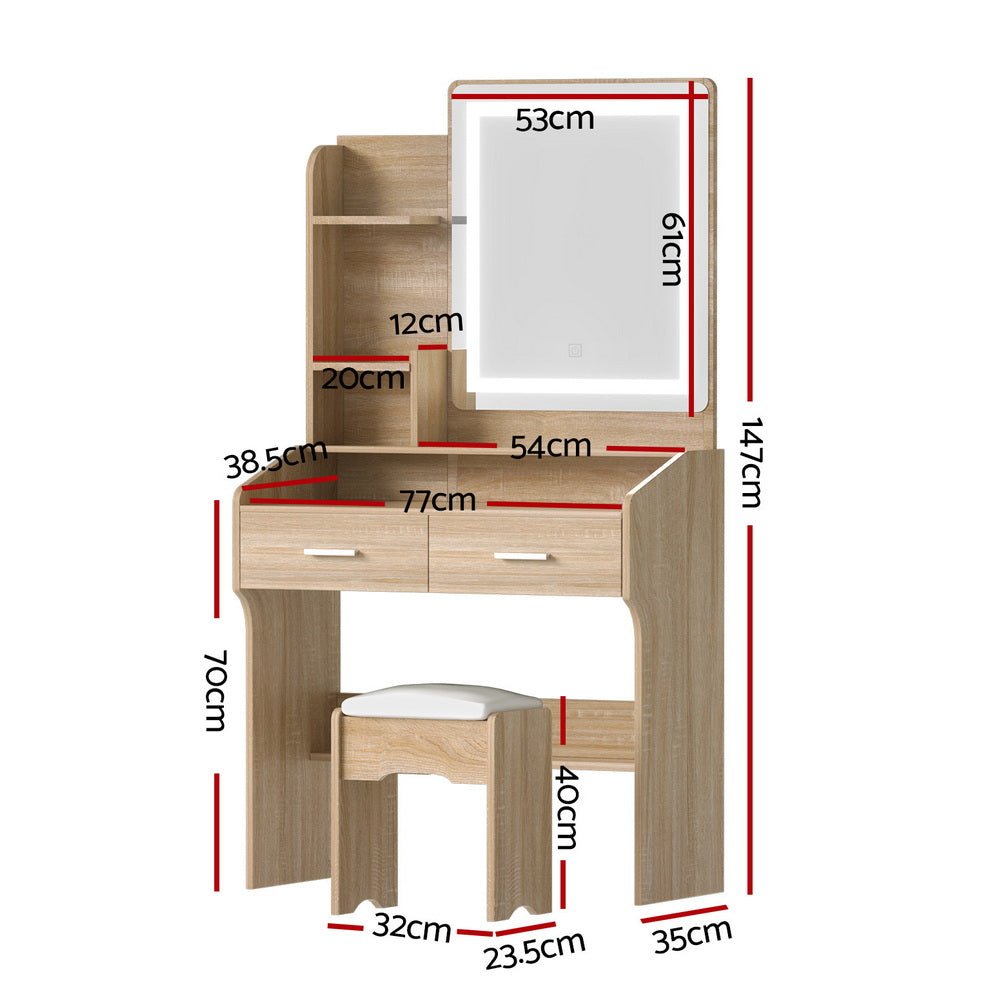 Dressing Table Set Stool Led Wood - Furniture > Bedroom > Dressing Vanity & Dressing Tables - Rivercity House & Home Co. (ABN 18 642 972 209) - Affordable Modern Furniture Australia