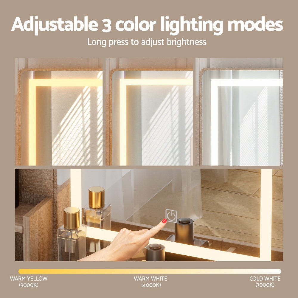 Dressing Table Set Stool Led Wood - Furniture > Bedroom > Dressing Vanity & Dressing Tables - Rivercity House & Home Co. (ABN 18 642 972 209) - Affordable Modern Furniture Australia