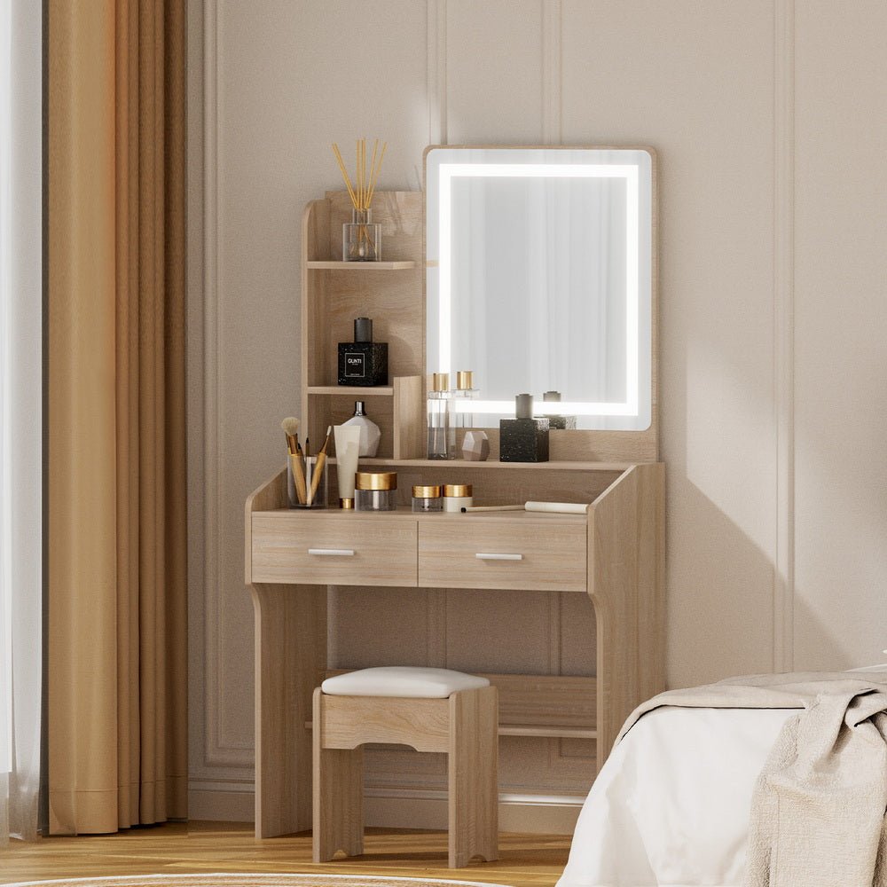 Dressing Table Set Stool Led Wood - Furniture > Bedroom > Dressing Vanity & Dressing Tables - Rivercity House & Home Co. (ABN 18 642 972 209) - Affordable Modern Furniture Australia