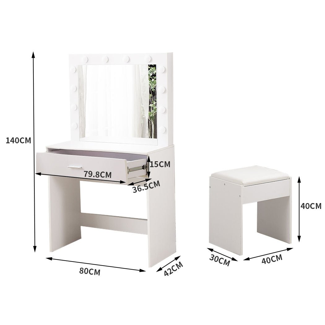 Dressing Table Set with LED Makeup Mirror and Stool - White - Rivercity House & Home Co. (ABN 18 642 972 209) - Affordable Modern Furniture Australia