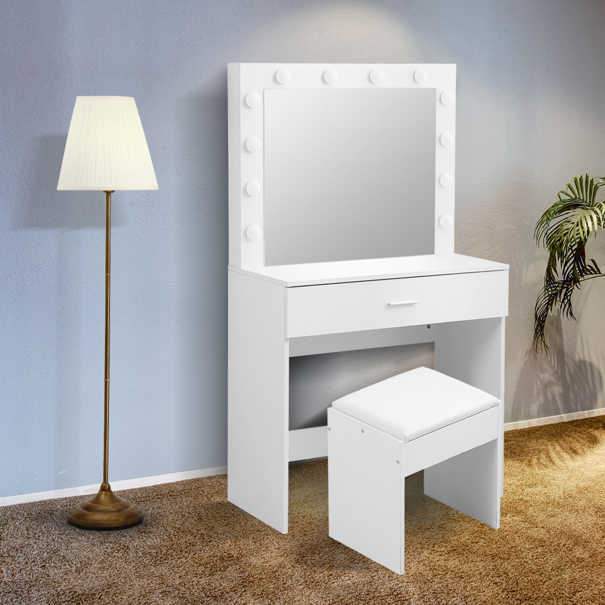 Dressing Table Set with LED Makeup Mirror and Stool - White - Rivercity House & Home Co. (ABN 18 642 972 209) - Affordable Modern Furniture Australia