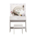 Dressing Table Set with LED Makeup Mirror and Stool - White