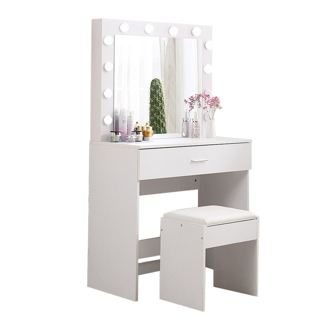 Dressing Table Set with LED Makeup Mirror and Stool - White - Rivercity House & Home Co. (ABN 18 642 972 209) - Affordable Modern Furniture Australia