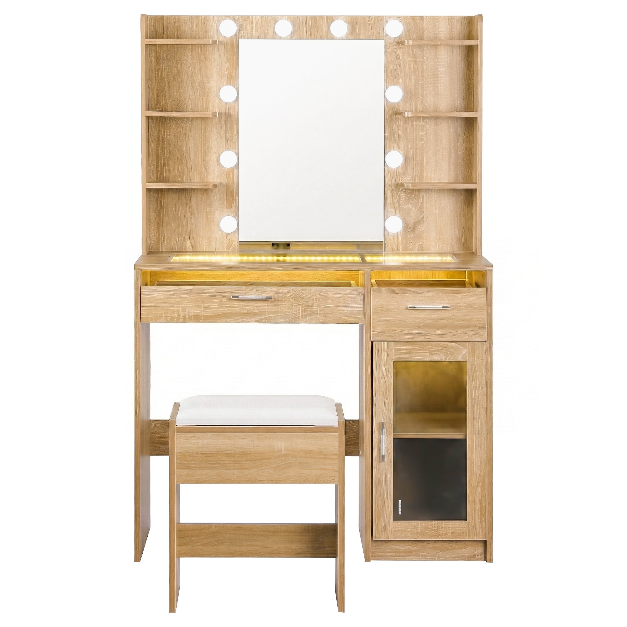 Dressing Table Vanity Desk Set 10 LED Bulbs RGB Light Wood - Furniture > Bedroom > Dressing Vanity & Dressing Tables - Rivercity House & Home Co. (ABN 18 642 972 209) - Affordable Modern Furniture Australia