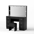 LED Dressing Table Vanity Desk with 10 Bulbs and Stool - Black