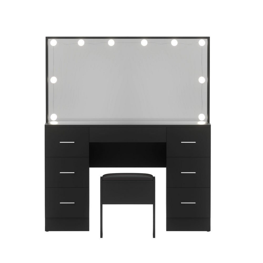 Dressing Table Vanity Desk Set Stool 10 Led Bulbs Black - Furniture > Bedroom > Dressing Vanity & Dressing Tables - Rivercity House & Home Co. (ABN 18 642 972 209) - Affordable Modern Furniture Australia