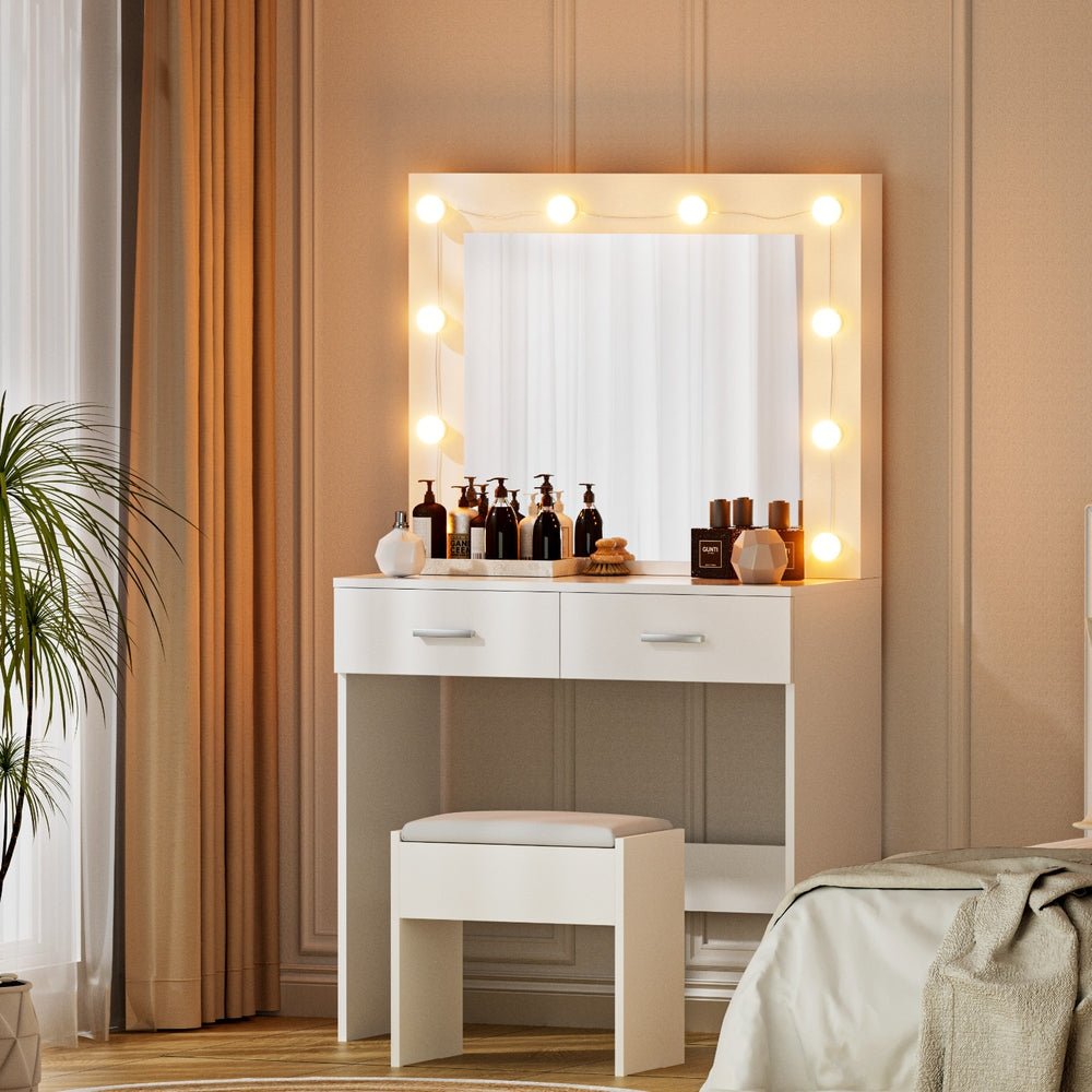 Dressing Table Vanity Desk Set Stool 10 Led Bulbs White - Furniture > Bedroom > Dressing Vanity & Dressing Tables - Rivercity House & Home Co. (ABN 18 642 972 209) - Affordable Modern Furniture Australia