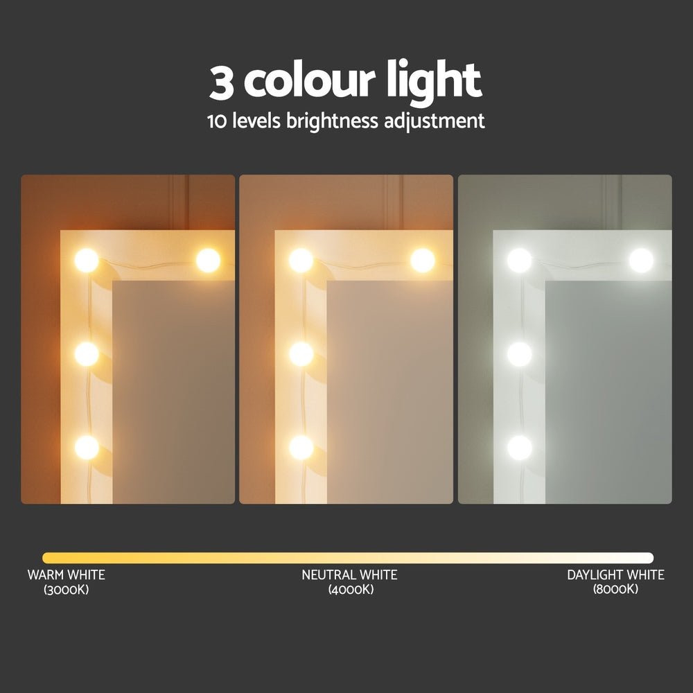 Dressing Table Vanity Desk Set Stool 10 Led Bulbs White - Furniture > Bedroom > Dressing Vanity & Dressing Tables - Rivercity House & Home Co. (ABN 18 642 972 209) - Affordable Modern Furniture Australia