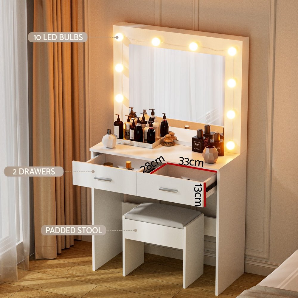Dressing Table Vanity Desk Set Stool 10 Led Bulbs White - Furniture > Bedroom > Dressing Vanity & Dressing Tables - Rivercity House & Home Co. (ABN 18 642 972 209) - Affordable Modern Furniture Australia
