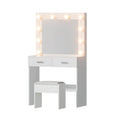 Dressing Table Vanity Desk with 10 LED Bulbs and Stool - White