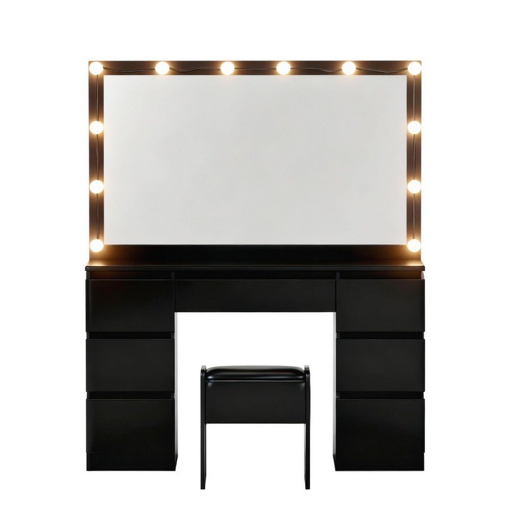 Dressing Table Vanity Desk Set Stool 12 Led Bulbs Black - Furniture > Bedroom > Dressing Vanity & Dressing Tables - Rivercity House & Home Co. (ABN 18 642 972 209) - Affordable Modern Furniture Australia