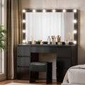 LED Dressing Table Vanity Desk Set with 12 Bulbs and Stool - Black