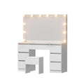 Dressing Table Vanity Desk Set with 12 LED Bulbs and Stool - White
