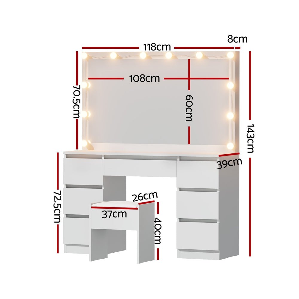 Dressing Table Vanity Desk Set Stool 12 Led Bulbs White - Furniture > Bedroom > Dressing Vanity & Dressing Tables - Rivercity House & Home Co. (ABN 18 642 972 209) - Affordable Modern Furniture Australia