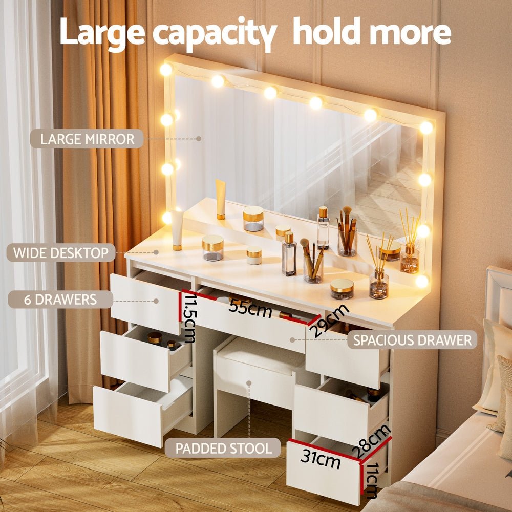 Dressing Table Vanity Desk Set Stool 12 Led Bulbs White - Furniture > Bedroom > Dressing Vanity & Dressing Tables - Rivercity House & Home Co. (ABN 18 642 972 209) - Affordable Modern Furniture Australia
