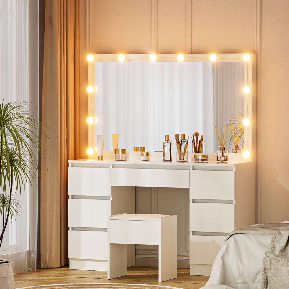 Dressing Table Vanity Desk Set Stool 12 Led Bulbs White - Furniture > Bedroom > Dressing Vanity & Dressing Tables - Rivercity House & Home Co. (ABN 18 642 972 209) - Affordable Modern Furniture Australia
