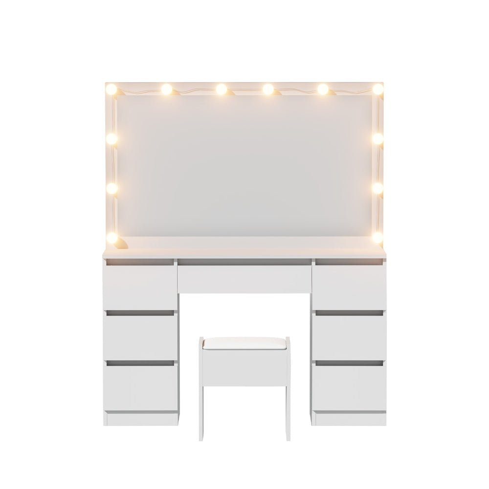Dressing Table Vanity Desk Set Stool 12 Led Bulbs White - Furniture > Bedroom > Dressing Vanity & Dressing Tables - Rivercity House & Home Co. (ABN 18 642 972 209) - Affordable Modern Furniture Australia