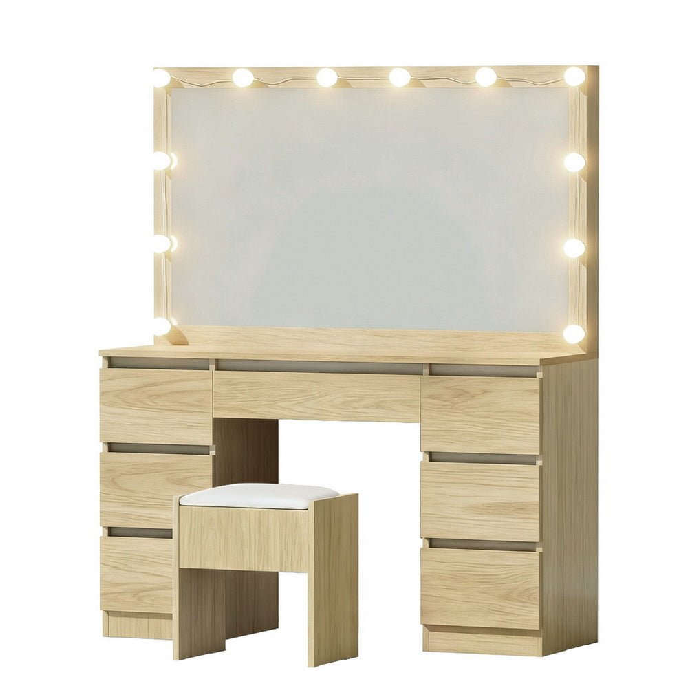 Dressing Table Vanity Desk Set Stool 12 Led Bulbs Wood - Furniture > Bedroom > Dressing Vanity & Dressing Tables - Rivercity House & Home Co. (ABN 18 642 972 209) - Affordable Modern Furniture Australia