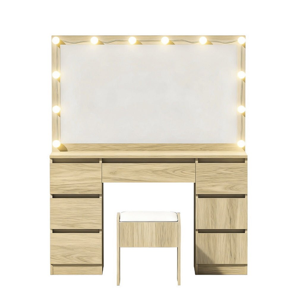 Dressing Table Vanity Desk Set Stool 12 Led Bulbs Wood - Furniture > Bedroom > Dressing Vanity & Dressing Tables - Rivercity House & Home Co. (ABN 18 642 972 209) - Affordable Modern Furniture Australia