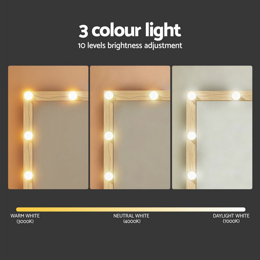 Dressing Table Vanity Desk Set Stool 12 Led Bulbs Wood - Furniture > Bedroom > Dressing Vanity & Dressing Tables - Rivercity House & Home Co. (ABN 18 642 972 209) - Affordable Modern Furniture Australia