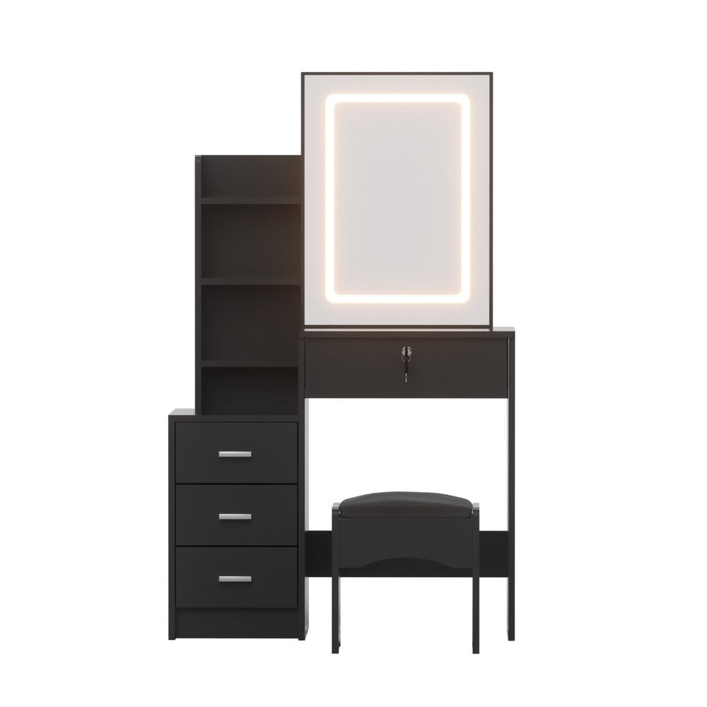 Dressing Table Vanity Desk Set Stool Led Black - Furniture > Bedroom > Dressing Vanity & Dressing Tables - Rivercity House & Home Co. (ABN 18 642 972 209) - Affordable Modern Furniture Australia