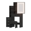 LED Dressing Table Vanity Desk Set with Stool and Sliding Mirror Door - Black