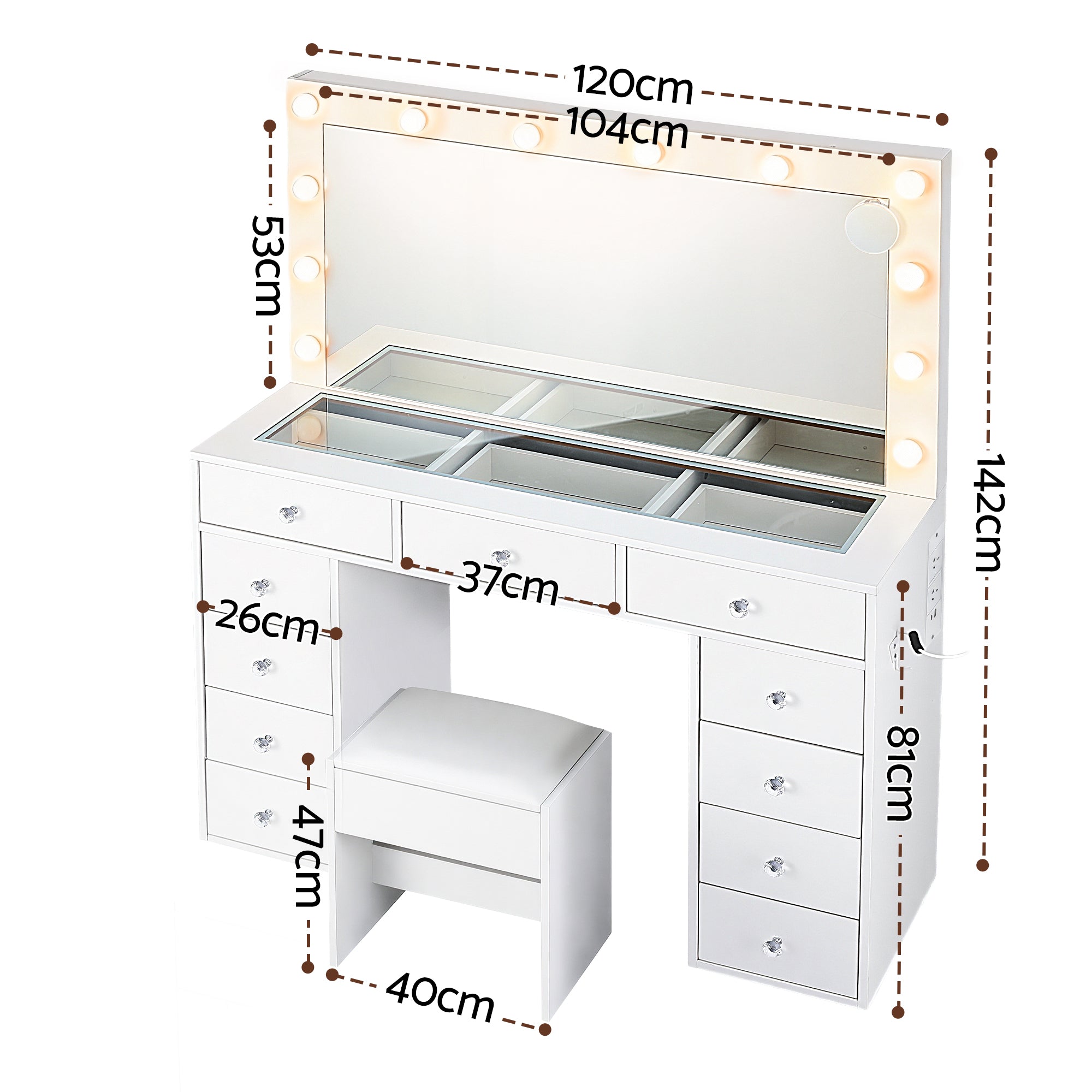 Dressing Table Vanity Desk Set Stool LED Bulbs White - Furniture > Bedroom > Dressing Vanity & Dressing Tables - Rivercity House & Home Co. (ABN 18 642 972 209) - Affordable Modern Furniture Australia