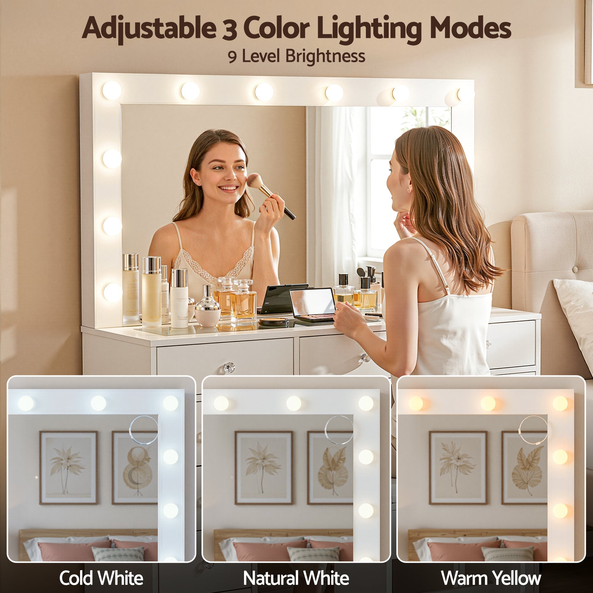 Dressing Table Vanity Desk Set Stool LED Bulbs White - Furniture > Bedroom > Dressing Vanity & Dressing Tables - Rivercity House & Home Co. (ABN 18 642 972 209) - Affordable Modern Furniture Australia
