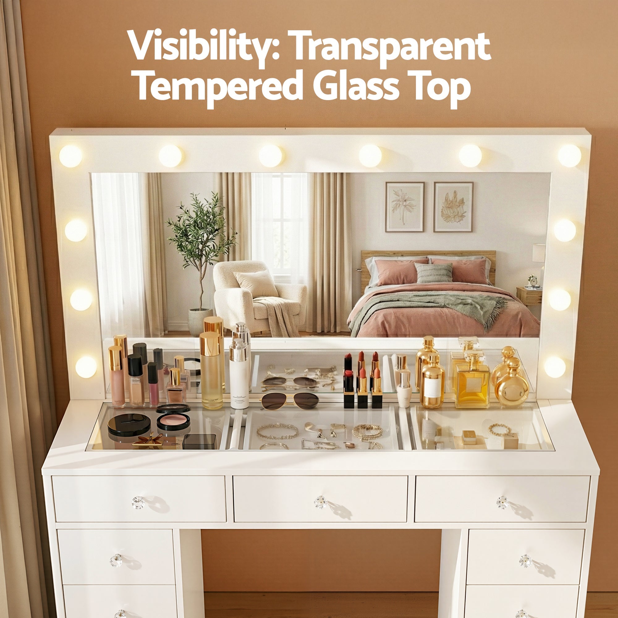 Dressing Table Vanity Desk Set Stool LED Bulbs White - Furniture > Bedroom > Dressing Vanity & Dressing Tables - Rivercity House & Home Co. (ABN 18 642 972 209) - Affordable Modern Furniture Australia